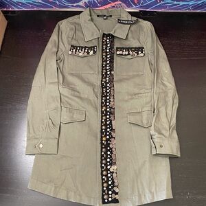 Sweet Rain Olive Green Utility Jacket with Stud Accent